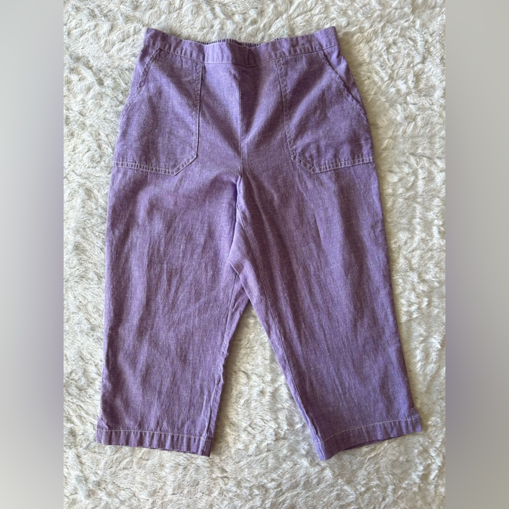 Casual Purple Cotton Linen Blend Cropped Capri Pants‎ - Size 6P, 6 Petite